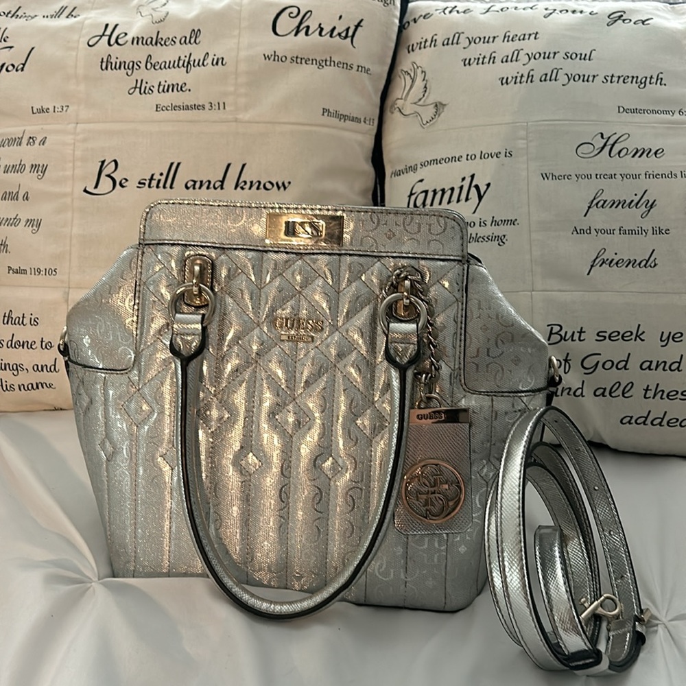 Like NEW GUESS SILVER PURSE/CROSSBODY BAG